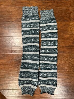 Striped Knit Leg Warmers in Teal and Cream